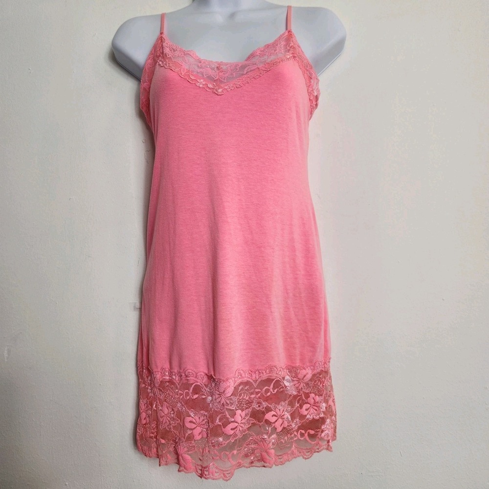 Bozzolo Pink Lace Trim Longline Cami Tank Y2K Coquette Fairy Grunge Whimsy Large